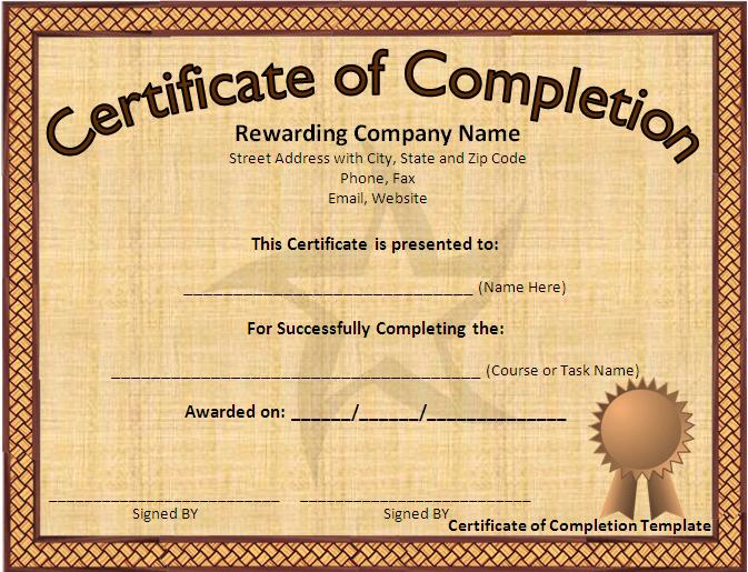 editable certificate of completion template free download word