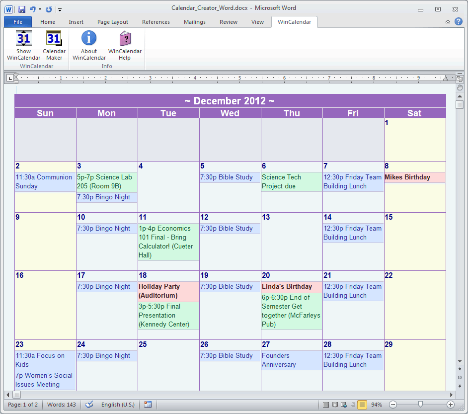 Does Microsoft Word Have A Printable Calendar