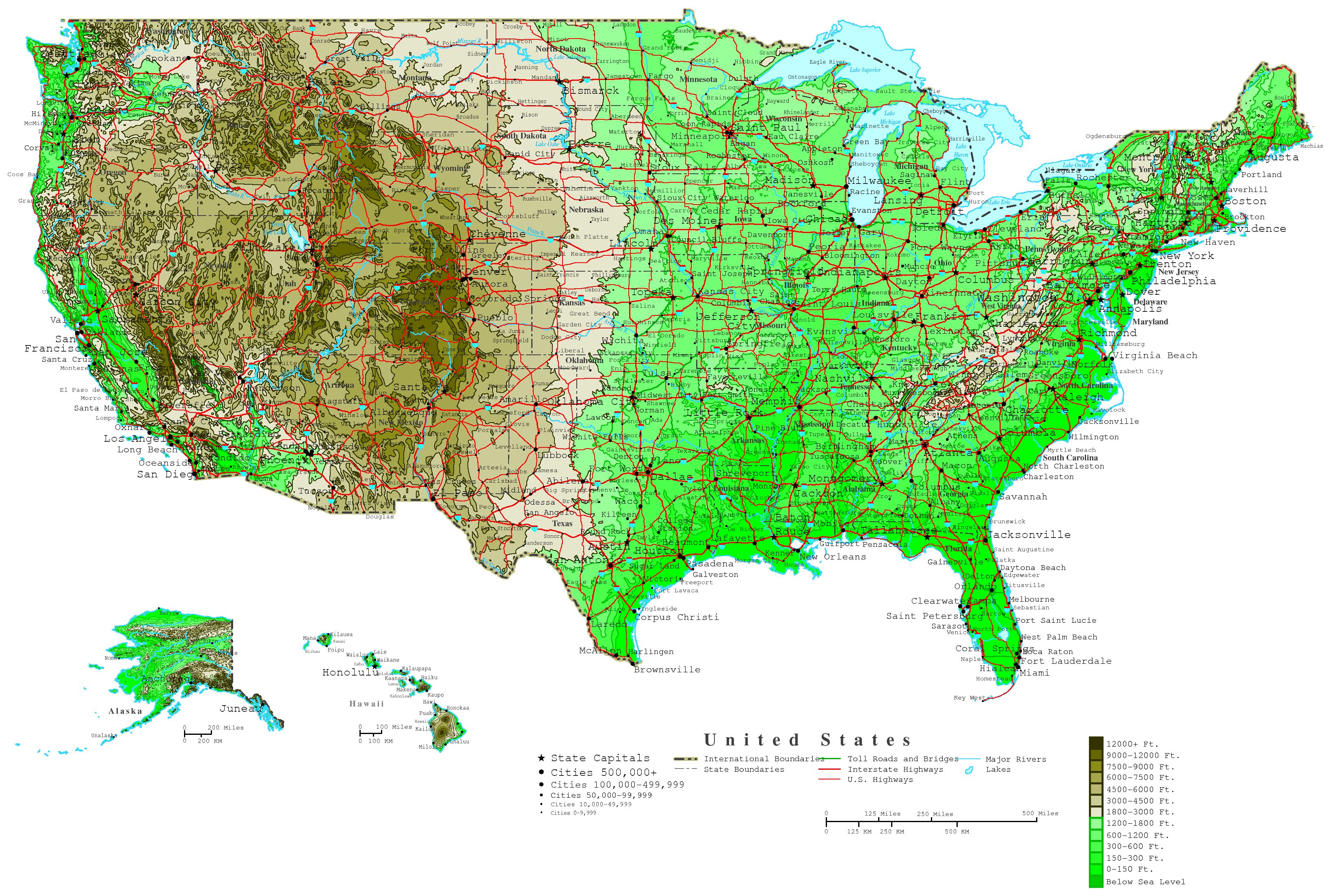 Elevation Topographical Map of United States