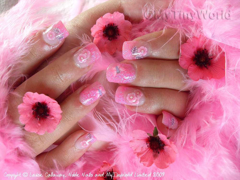 Pink Acrylic Nails with Designs