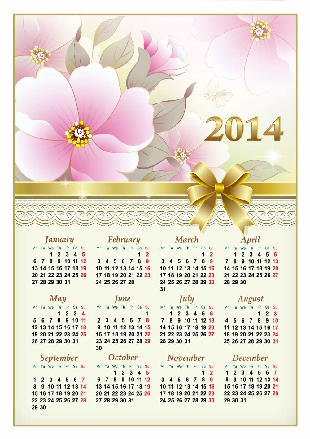 2014 Calendar Vector Free