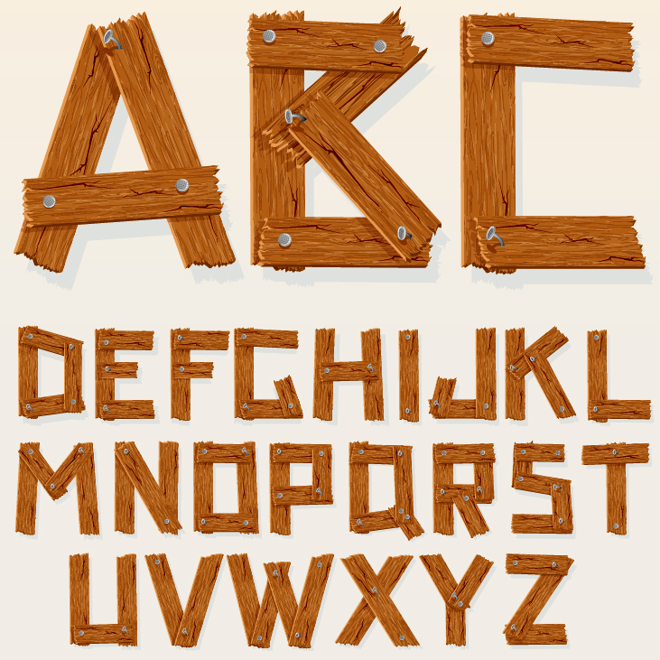 Wooden Alphabet Wood Retro Font Letters For Text Vect